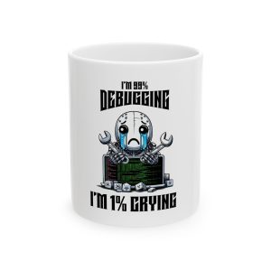 11oz ceramic mug with '1% Cry' text for tech enthusiasts